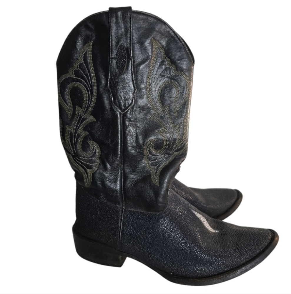 Veari Black stingray leather cowboy western Boots size 29.5 pointed toe